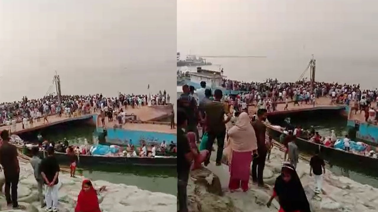 দৌলতদিয়া ঘাটে ফেরিতে ওঠার সময় নদীতে পড়ল যাত্রীবাহী বাস, হতাহতের শঙ্কা